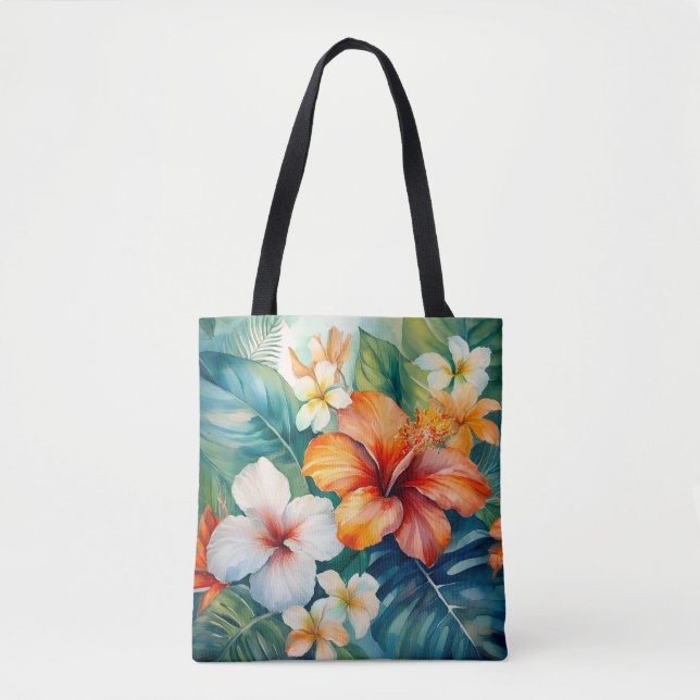 Aquarelle Hawaiian Garden Sac de plage Tropical (Devant)