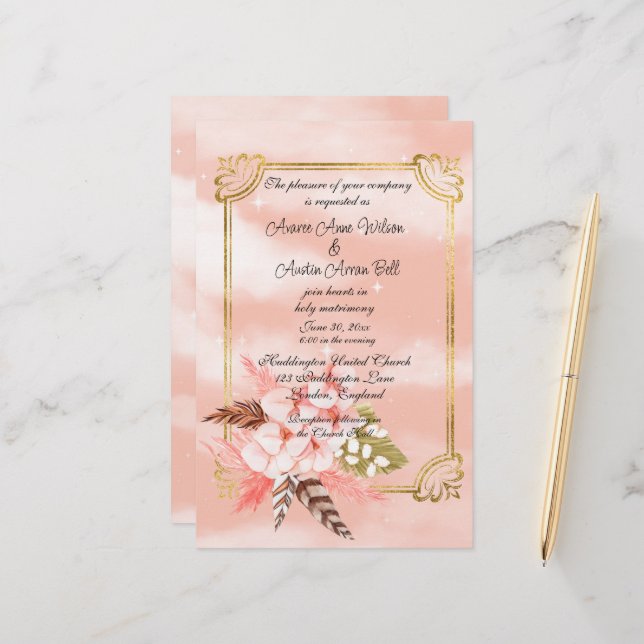 Aquarelle Herbe de Pampas Rose et Or (Devant/Arrière en situation)