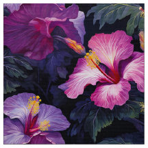 Aquarelle Hibiscus Fleurs (Dark II) Tissu