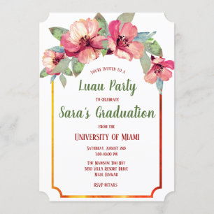 Aquarelle Hibiscus Luau Graduation Invitations