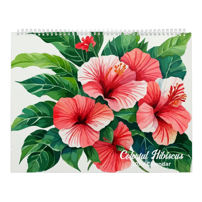 Aquarelle Hibiscus tropicaux Calendrier coloré (Protection)