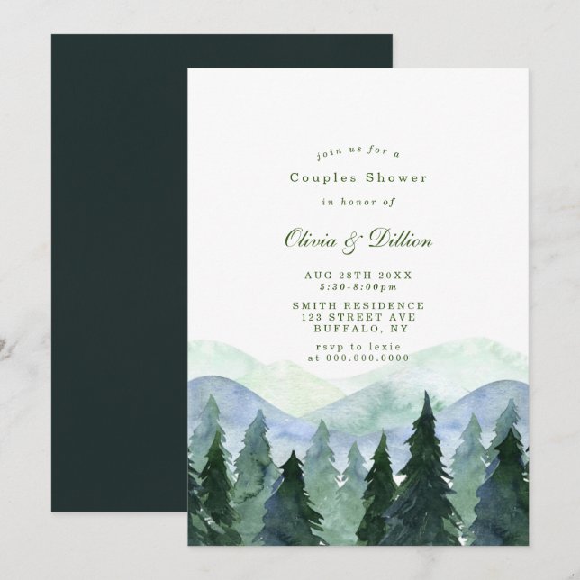 Aquarelle hiver Arbres Couples Invitations de douc (Devant / Derrière)