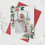 Aquarelle Hollies Faux Gold Happy Holidays Photo<br><div class="desc">Envoyez votre famille de vacances réjouissez cette saison avec cette belle carte à plat photo Happy Holidays. Il présente des creux aquarelle, des accents faux feuille d'or, assortis motif festif et typographie moderne. Les textes sont entièrement modifiables. Personnalisez ce carte photo de vacances sacrées en ajoutant votre photo, nom et...</div>
