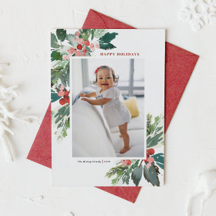 Aquarelle Hollies Faux Gold Happy Holidays Photo