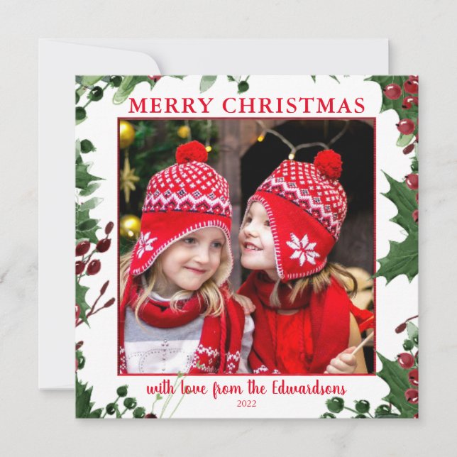 Aquarelle Holly Berries Joyeux Noël photo (Devant)