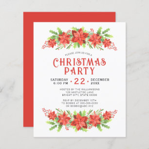 Aquarelle Holly Noël Party Budget Invitation
