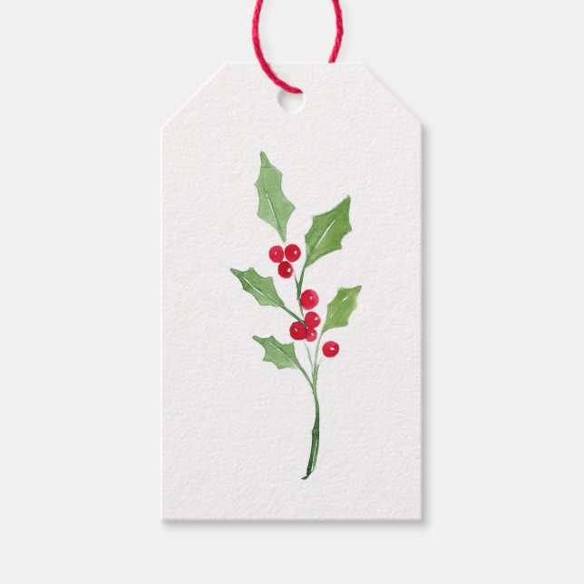 Aquarelle Holly Sprig étiquettes cadeaux (Devant)