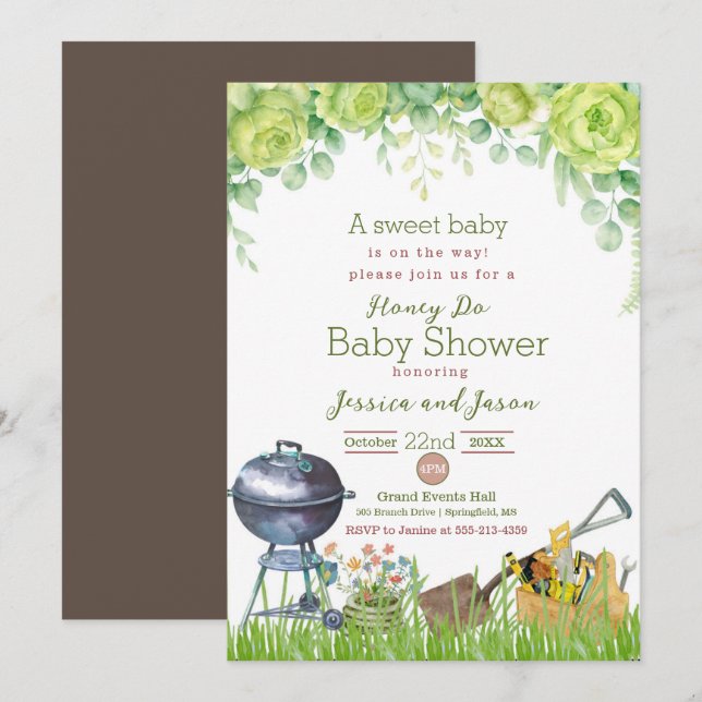 Aquarelle Honey Do Baby shower Invitation (Devant / Derrière)