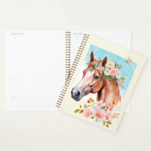 Aquarelle Horse et Fleurs Livre de planification d