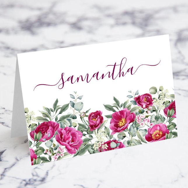 Aquarelle Hot Pink Peonies Carte Place individuell (Watercolor Hot Pink Peonies Individual Place Card)