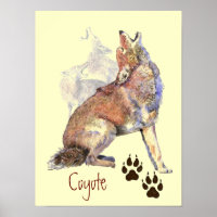 Aquarelle Howling Coyote Poster