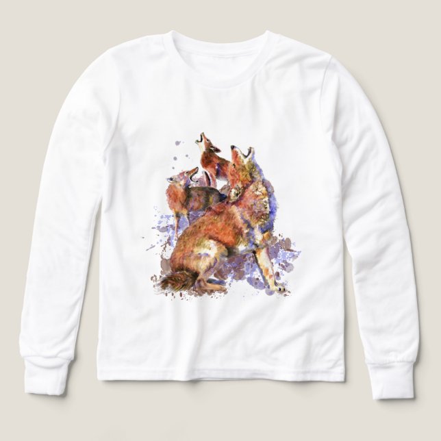 Aquarelle Howling Coyotes Animal Nature Art Baby (Motif recto)
