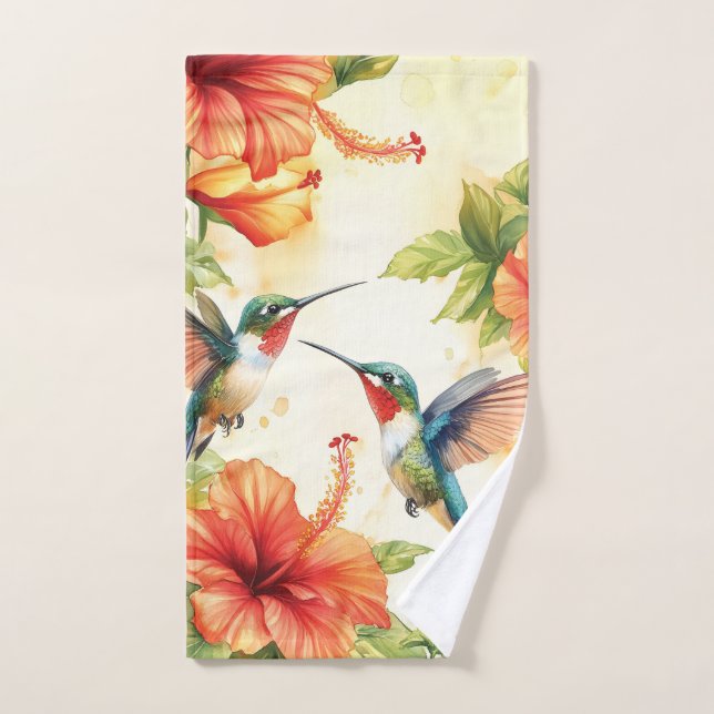 Aquarelle Hummingbird and Flowers Design (Serviette à main)