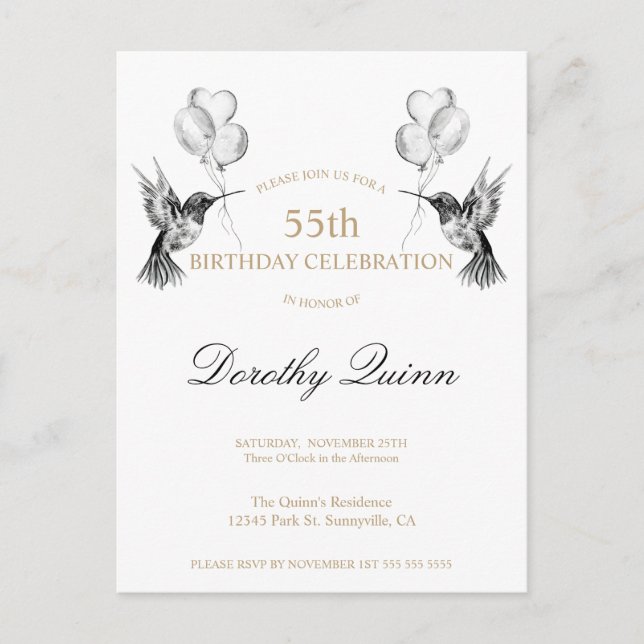 Aquarelle Hummingbird Balloon Invitation d'anniver (Devant)