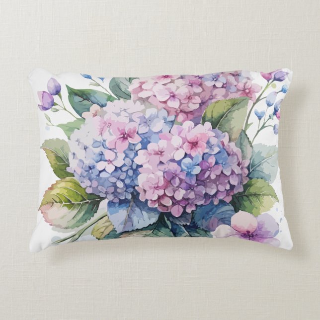 Aquarelle Hydrangea Bouquet Jeter Coussin Oreiller (Devant)