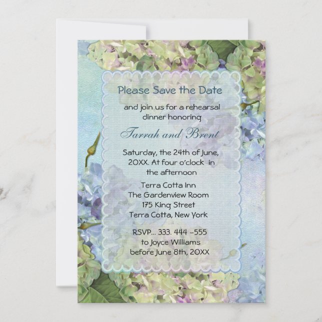 Aquarelle Hydrangea Répétition Dîner Invitation (Devant)