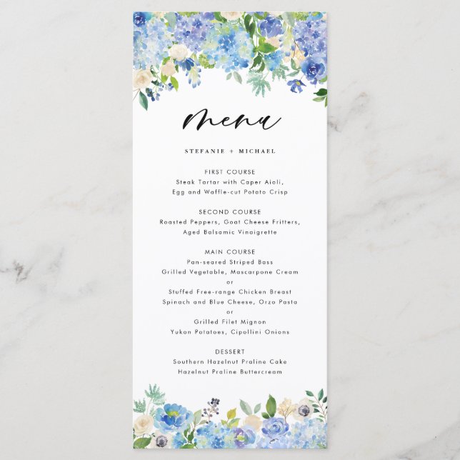 Aquarelle Hydrangeas Floral Wreath Menu II (Devant)