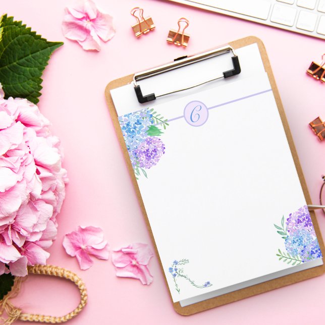 Aquarelle Hydrangée Floral Haut talon Monogramme (Créateur téléchargé)