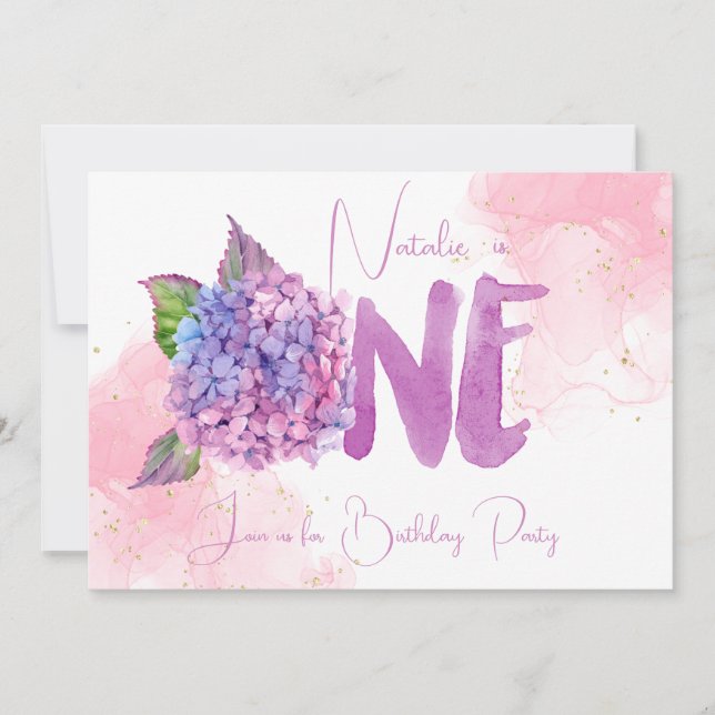 Aquarelle hydrangée première Invitation anniversai (Devant)