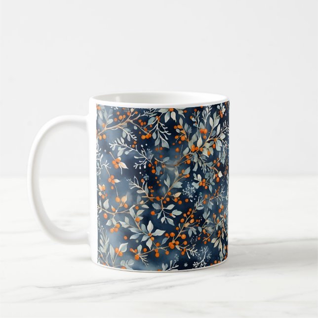 Aquarelle Ice Bleu hiver Motif Floral Mug (Gauche)