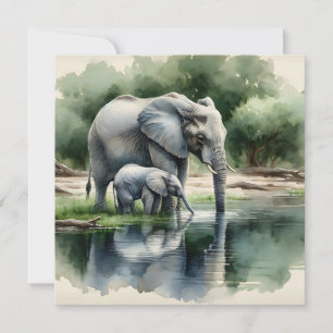 Aquarelle Illustration de maman et bébé éléphant