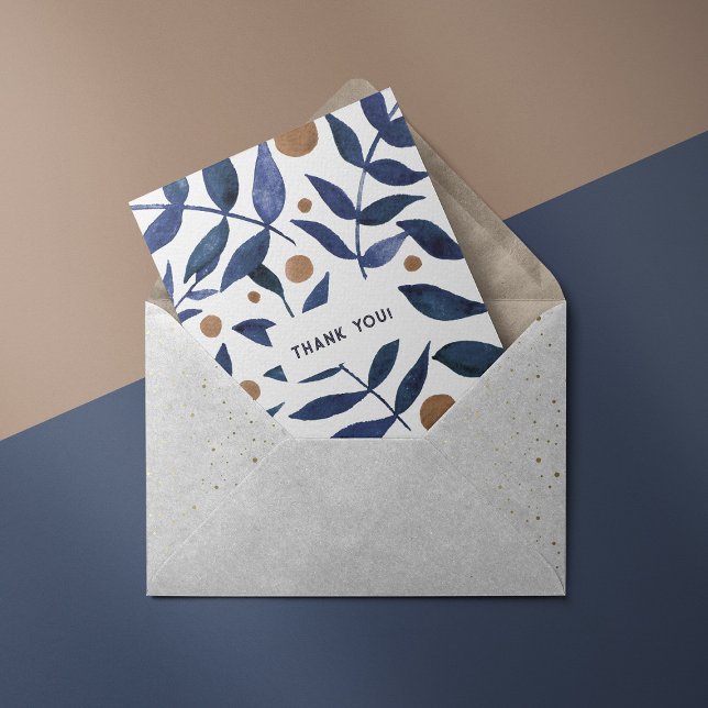 Aquarelle Indigo branches Carte de remerciements (Créateur téléchargé)