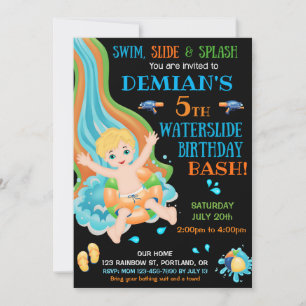 Aquarelle invitation anniversaire Boy pool fête