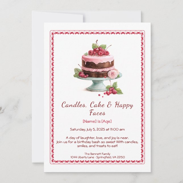 Aquarelle Invitation au gâteau d'anniversaire - ch (Devant)