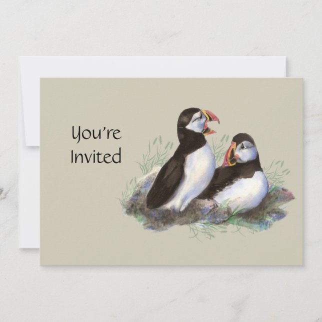 Aquarelle Invitation Cute Puffin Bird (Devant)