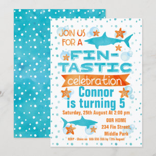 Aquarelle Invitation d'anniversaire de requin fin-
