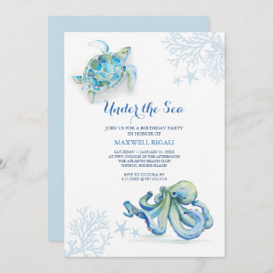Aquarelle Invitation d'anniversaire sous la mer