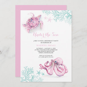 Aquarelle Invitation d'anniversaire sous la mer