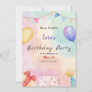 Aquarelle Invitation de fête d'anniversaire