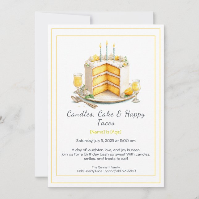 Aquarelle Invitation de gâteau d'anniversaire - ja (Devant)