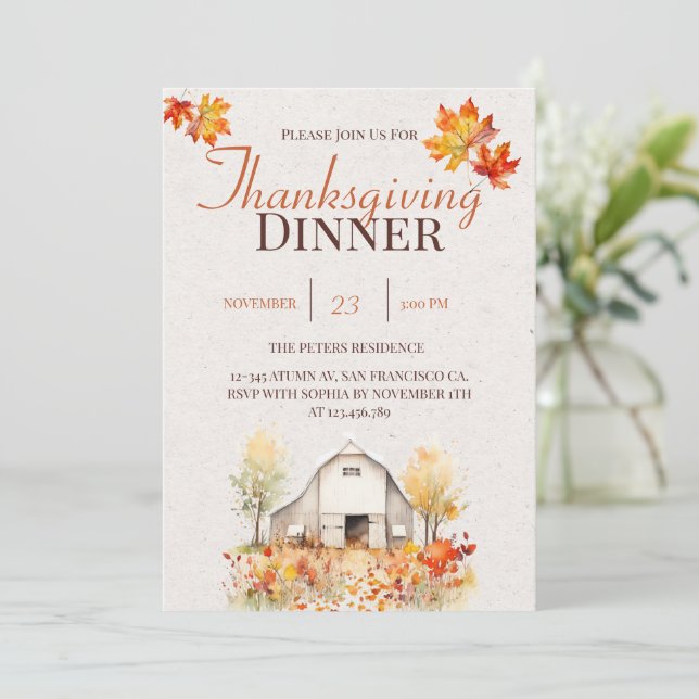 Aquarelle Invitation Rustique d'Automne pour Thank (Debout devant)