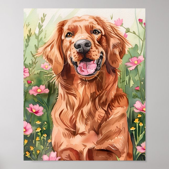 Aquarelle Irlandais Setter Dog Wall Art Poster (Devant)