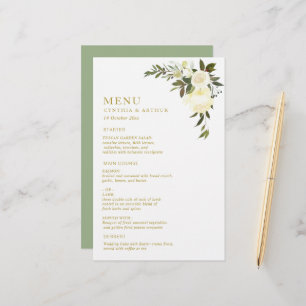 aquarelle ivoire menu mariage vert fleuri