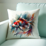 Aquarelle japonaise Koi Coussins de poissons<br><div class="desc">Apportez harmonie et élégance dans votre espace avec ce koi poisson art abstrait jetez oreiller, inspiré par les techniques traditionnelles japonaises d'aquarelle. Doté d'un gracieux poisson koi dans des tons vifs de rouge, d'orange et de blanc, ce design allie symbolisme oriental et sérénité moderne. Symbole classique de la persévérance, de...</div>
