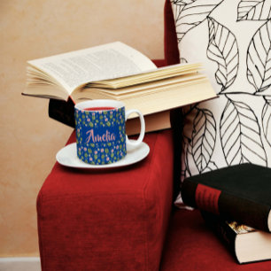 Aquarelle jardin bleu rose motif tasse à café