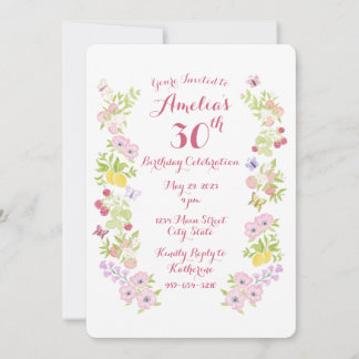 Aquarelle Jardin Floral Invitation fête d'annivers