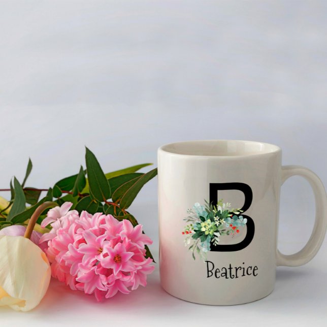 Aquarelle jardin monogramme de retraite tasse de c (Créateur téléchargé)