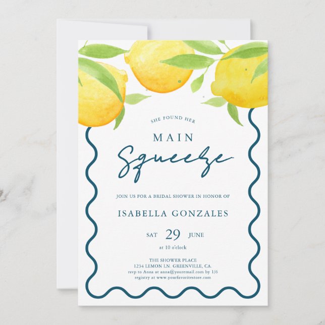 Aquarelle jaune Citron nuptiale douche Invitation (Devant)