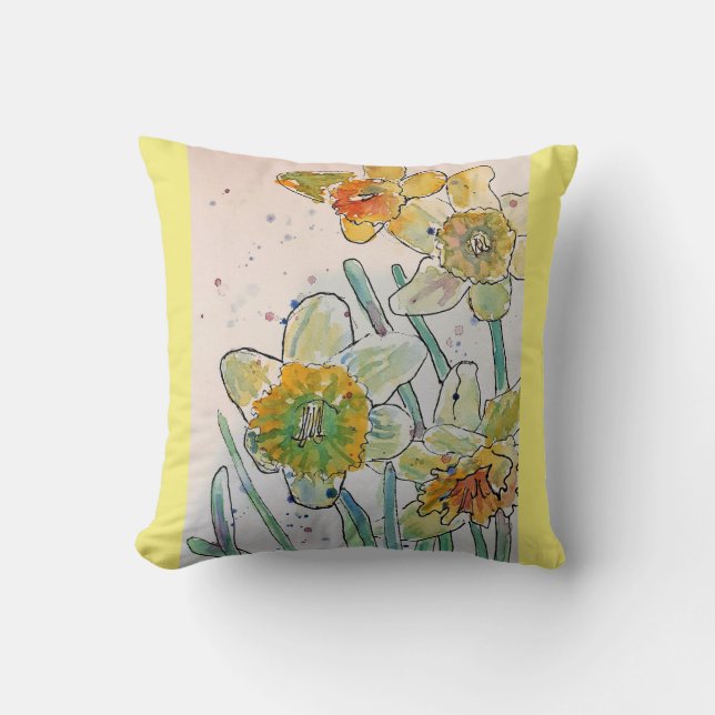 Aquarelle jaune Daffodiaque Coussin fleuri à fleur (Recto)