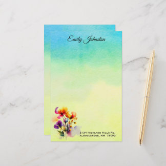 Aquarelle jaune et turquoise papeterie personnalis