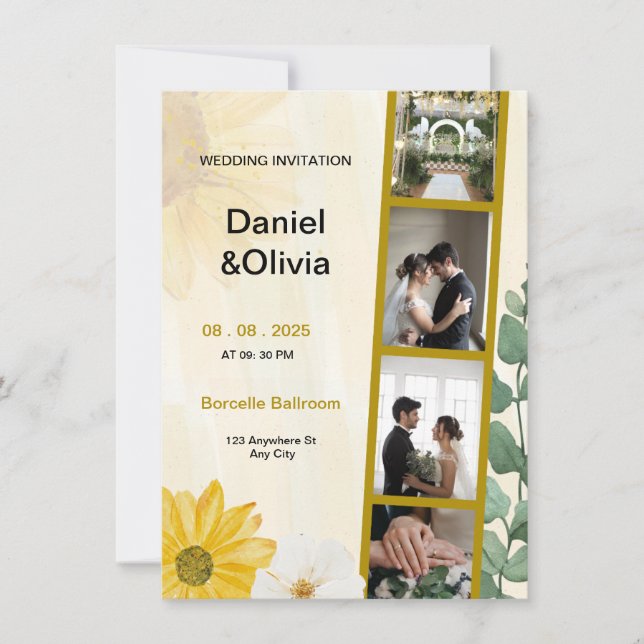 Aquarelle jaune Faire-part de mariage photo Collag (Devant)