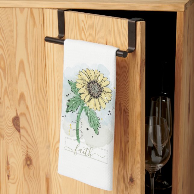 Aquarelle jaune Fleur Foi Cuisine Serviette (Pliage en tiers)