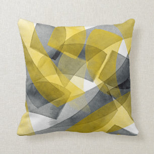 Aquarelle jaune gris noir Abstrait oreiller à lan