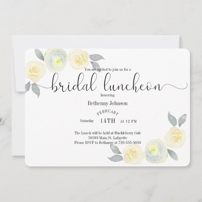 Aquarelle Jaune Gris Nuptiale Invitation au déjeun (Devant)