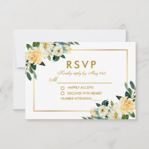 Aquarelle Jaune Or Blanc Floral Mariage RSVP