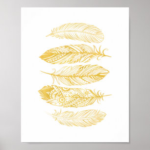 Aquarelle jaune Plumes Tribal Imprimer Poster